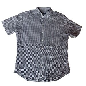 Zachary Prell Navy & White Gingham 100% Cotton Men's Short-Sleeve Button Shirt L